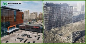 Momentul în care o rachetă rusească lovește un mall din Kiev. Cel puțin opt oameni au murit